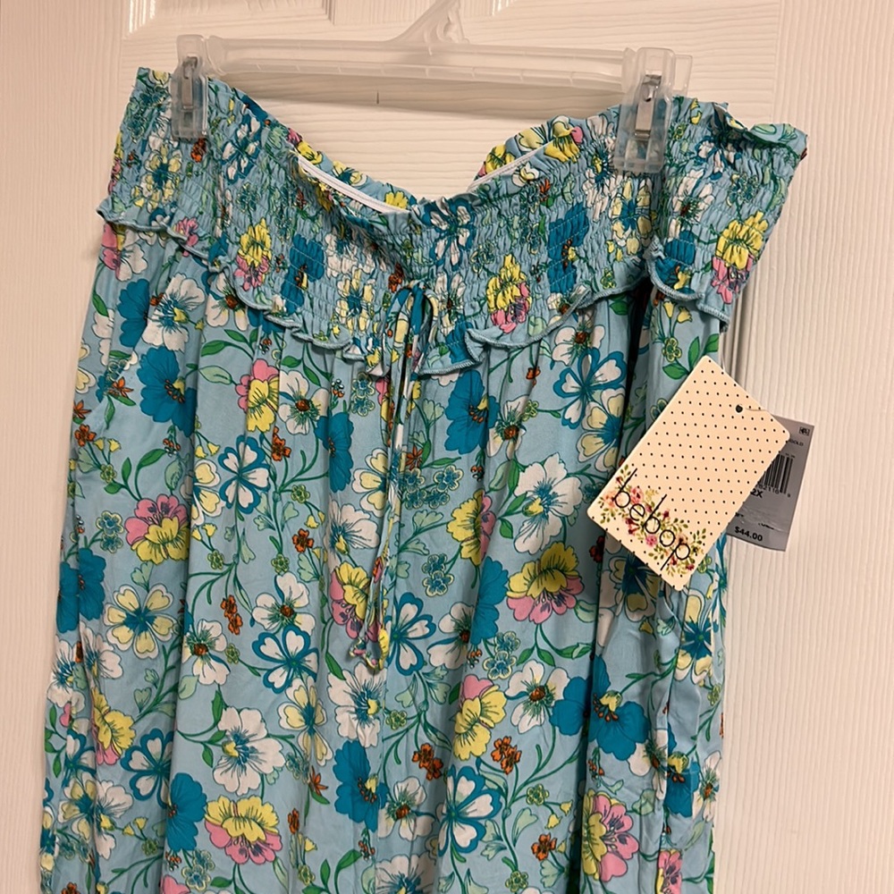 Bebop pants palazzo style rayon casual floral printed blue lounge, New XL, 2X - Picture 4 of 11